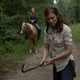 Maggie (Lauren Cohen) helps a zombie take a nap. Forever.